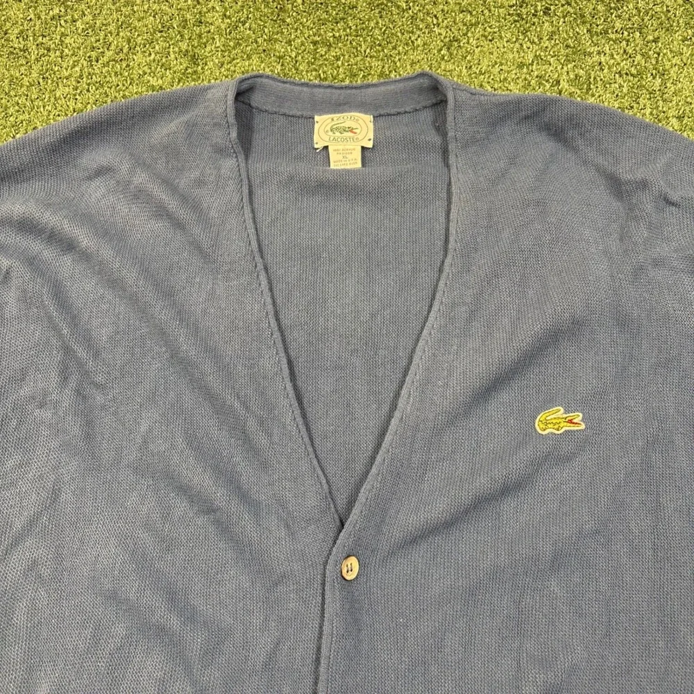 Vintage 80s Izod Lacoste Cardigan Sweater Blue XL